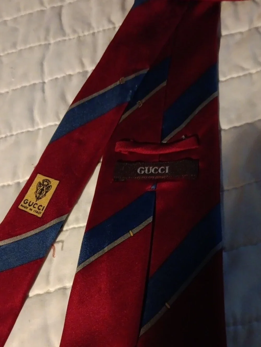 Gucci Red and Blue Striped Silk Tie